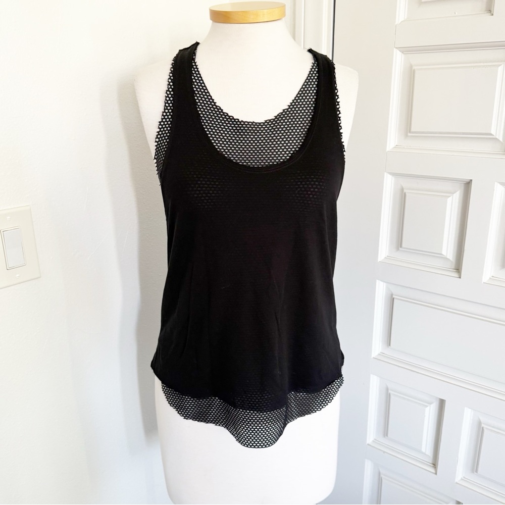 Koral Villa Black Layered Mesh Tank Top Workout Yoga Athletic Athleisure Size XS
